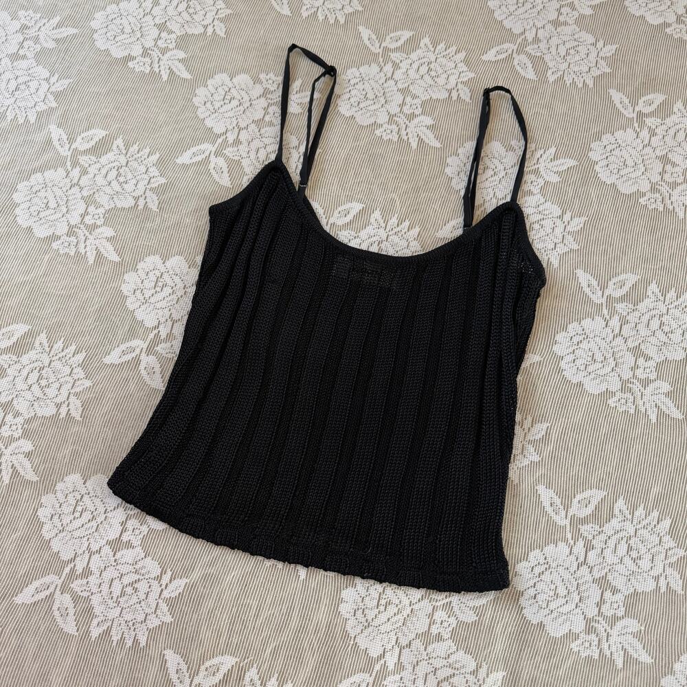 Guizio Black Ribbed Knit Cami Top – Size Small